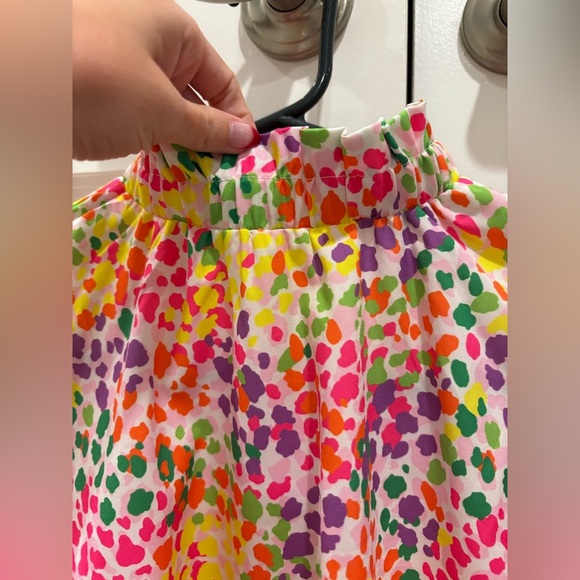 Colorful Ruffle Neck Blouse with Embroidered Puff Sleeves Boutique Printed - Picture 6 of 7